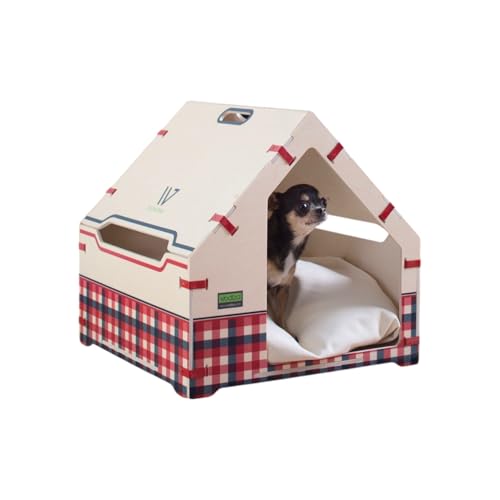 Indoor Hundehütte für Zuhause, Hundehaus für Innenbereich (Red Plaid, Klein) von WODIZA