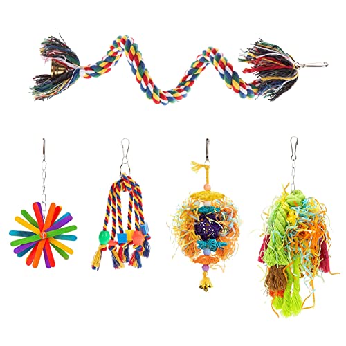 Vogelkauspielzeug für Papageien, Bungee-Seil, Spielzeug zum Aufhängen für Käfig, für Nymphensittiche, Afrikanisch, 5 Stück von WOEIFGV