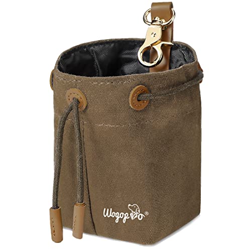 WOGOPRO Leckerlibeutel für Hunde, Canvas Hundefutterbeutel mit Clip Sch nalle und Spannseil, Futterbeutel für Hundetraining (Braun) von WOGOPRO