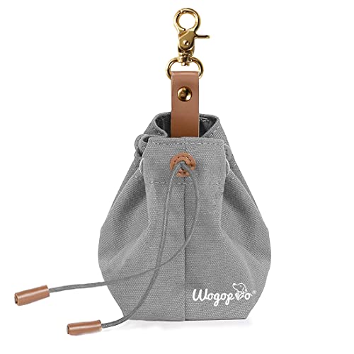 WOGOPRO Leckerlibeutel für Hunde, Canvas Hundefutterbeutel mit Clip Sch nalle und Spannseil, Futterbeutel für Hundetraining (Grau) von WOGOPRO