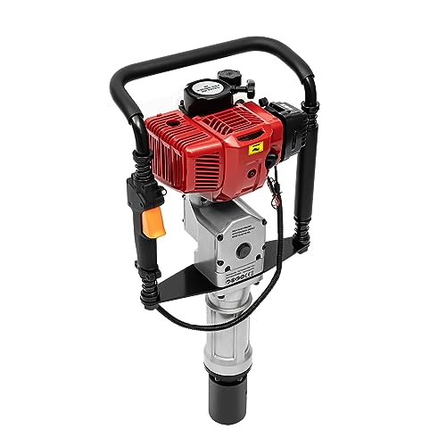 WOLEGM 1900W 52cc 2-Takt Benzin Pfahlramme, Pfostenramme Pfostentreiber mit 2 Pfostenantriebsköpfe, für Gartenzaun max. 45J, 6500RPM, Einzylinder, Luftkühlung von WOLEGM