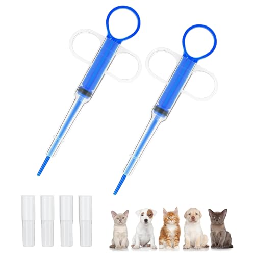 WOLMIK 2 Stück Pet Pill Plunger Popper für kleine Katzen Hunde, Haustier Pillenspender Wiederverwendbare Weiche Spitze Katze Pillenspender Feeder Werkzeug Tablet Spritze Schieber Tier Medizin Feeder von WOLMIK