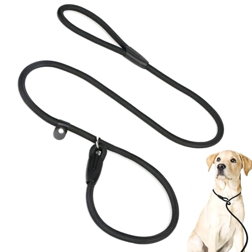 WOLMIK Retrieverleine robust und wetterfest für kleine, mittelgroße Hunde, Welpen, Halsband Einstellbar Retriever Leinen, 150 cm lang, 0,8 cm breit (schwarz) von WOLMIK