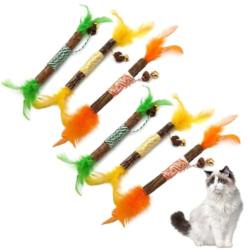 WOLMIK Silvervine Kaustäbe für Katzen, 6 Stück, natürliche Katzenminzestäbchen, Matatabi-Katzenspielzeug, Glockenfeder-Kauspielzeug für Katze, natürliche Katzenzähne, Minze, Spielzeug für von WOLMIK