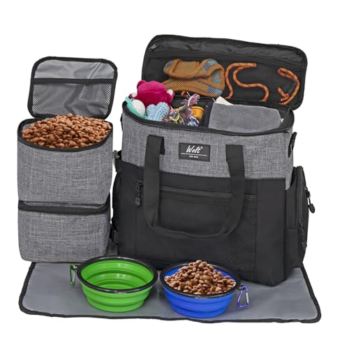 WOLT Hunde-Reisetasche-Set für Hundetragetasche und Reisen, inklusive 2 Futterbehälter, 1 zusammenklappbare Näpfe, Tischset, Fluggesellschaften zugelassener Organizer für Haustierbedarf, Camping, von WOLT