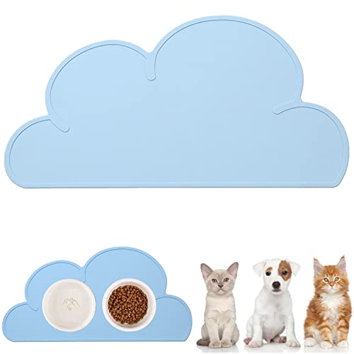 WOMLEX Napfunterlage Hund Katzen, Hundenapf Unterlage Katzennapf Unterlage aus Silikon, Hunde Katzen Futtermatte wasserdichte und rutschfeste Wolkenform 48x27cm (blau) von WOMLEX