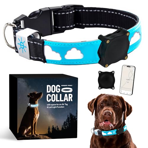 AirTag Hundehalsband mit LED-Licht - Langlebiges Hundehalsband mit Wasserdichter AirTag-Halterung - GPS-Stil Tracking Halsband für mittelgroße Hunde - Secure Air Tag Hundehalsband von WONDER FAMILY