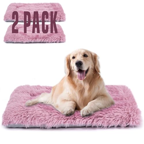 Maschinenwaschbares Hundebett, Deluxe-Plüsch-Hundekäfigunterlage und Katzenbett, rutschfeste Unterseite, flauschige Haustierbetten für große, mittelgroße und kleine Hunderassen (Pink Mauve, 61 cm L x von WONDER MIRACLE