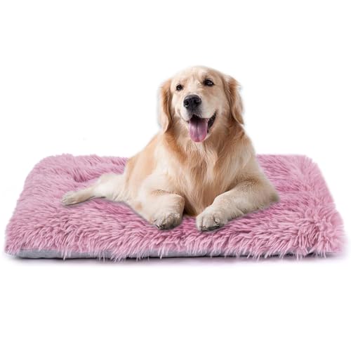 Maschinenwaschbares Hundebett, Deluxe-Plüsch-Hundekäfigunterlage und Katzenbett, rutschfeste Unterseite, flauschige Haustierbetten für große, mittelgroße und kleine Hunderassen (Pink Mauve, 91,4 cm L von WONDER MIRACLE