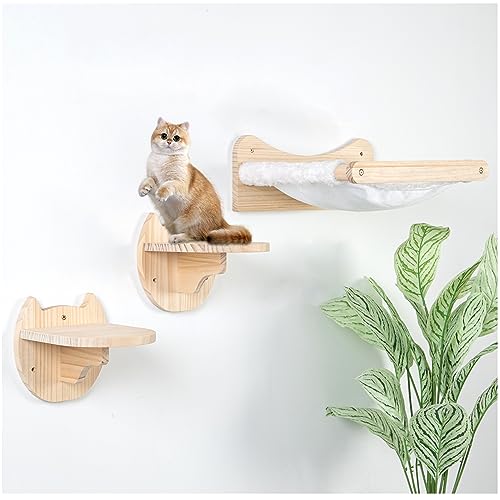 WONFUlity Katzenregale und Sitzstangen für Wand, Katzenhängematte Wandmontiertes Katzenregal und Kletterregal mit Sisal-Kratz- und Kletterbrücke, Treppenbett & Katzenmöbel von WONFUlity