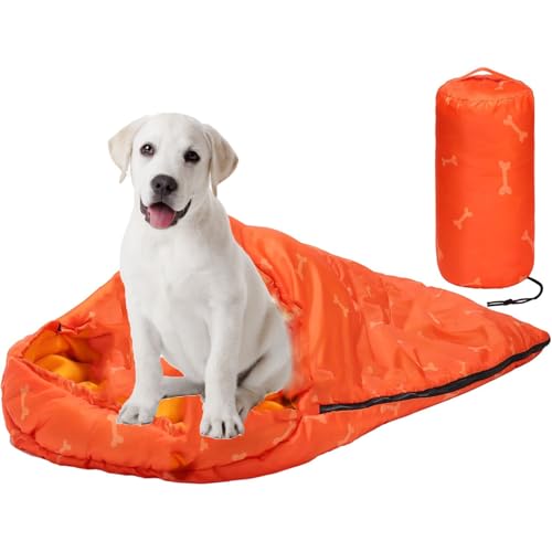 WONZHEC Warmer weicher Hund Schlafsack mit Aufbewahrungsbeutel für Campingreisen Orange von WONZHEC