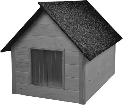 WOODOK – Hundehütte – Hundehaus aus Holz – Hundehaus, Hüttenhaus für Hunde – Isoliert, Wetterfestes - Ideal für Winter und Regen - für Hunde – Innenmaße 82x58x47 cm (Grau, 82x58x47 cm) von WOODOK