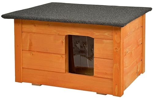 WOODOK Kleines Katzenhaus Outdoor aus Holz - Isoliertes Katzenhütte für Garten oder Terasse - Kleintierhaus für draußen, 54 x 39 x 34 cm von WOODOK