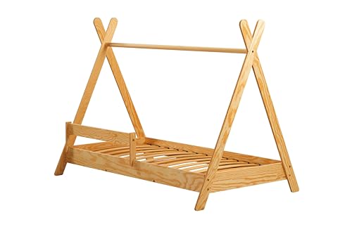 WOODYGIFT Bett für Kinder Wigwam 160x80 cm Kinderbett Tipi aus Kiefernsperrholz Einzelbett aus Holz Hausbett für Kinder -Jugendzimmer von WOODYGIFT