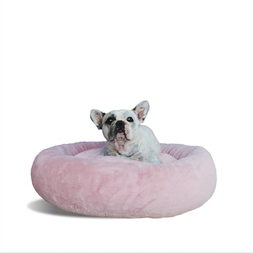 WOOFBOX Beruhigendes Hundebett – Plüsch-Donut-Bett für kleine, mittelgroße und große Hunde und Katzen, Anti-Angst-Haustierbett mit rutschfester Unterseite, waschbares Kunstfell, 4 Farben (Rosa, 58,9 von WOOFBOX