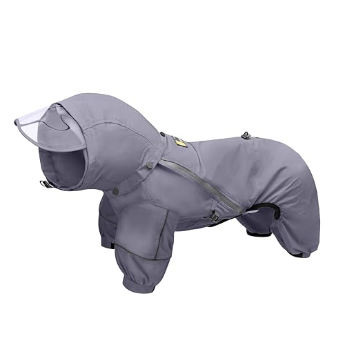 WOOFO Hunde-Regenmantel, extra wasserdichte Hunde-Regenjacke für nasses Wetter, vollständiges Wickeldesign für vollen Schutz, verstellbar und einfach zu tragen, mit abnehmbarer Kappe und von WOOFO