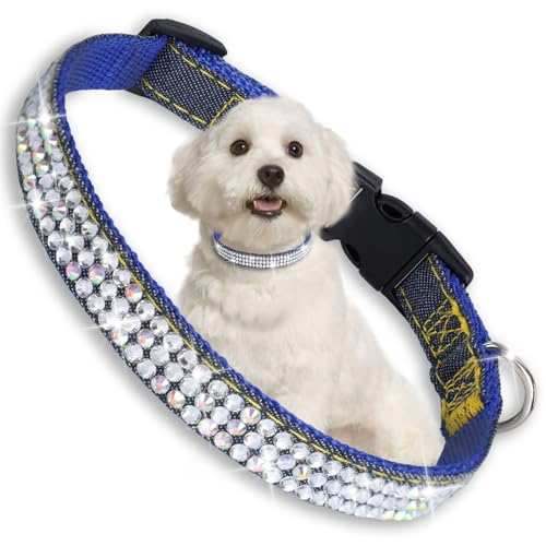 WOOFUU Blue Fiber Hundehalsband, stilvolles und praktisches Diamantfaser-Hundehalsband für kleine, mittelgroße Hunde und Katzen, 40,6 cm von WOOFUU