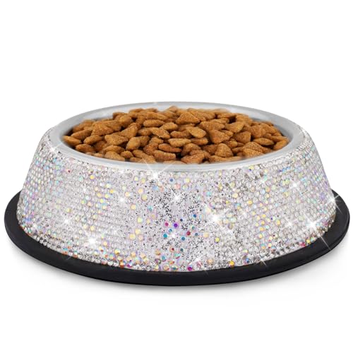 WOOFUU Glitzernder Futternapf aus Edelstahl mit Strasssteinen – stilvolle und praktische Diamant-Futter-/Wasserschalen für kleine Hunde und Katzen von WOOFUU