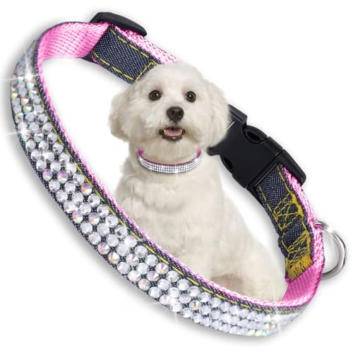 WOOFUU Hundehalsband, stilvolles und praktisches Diamantfaser-Hundehalsband für kleine, mittelgroße Hunde und Katzen, 40,6 cm, Rosa von WOOFUU