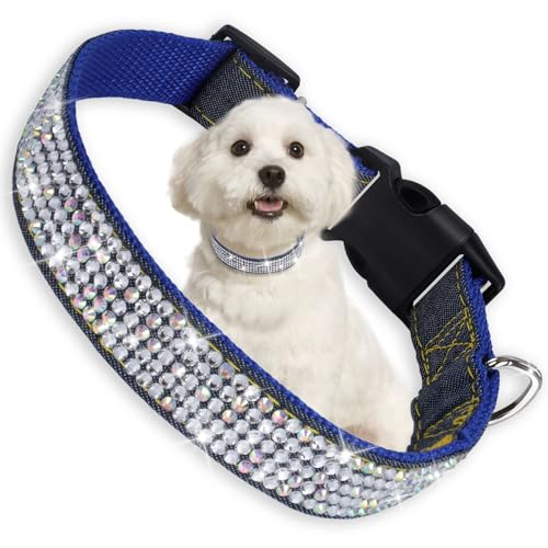 WOOFUU Hundehalsband aus blauem Faser, stilvolles und praktisches Diamantfaser-Hundehalsband für kleine, mittelgroße Hunde und Katzen, 45,7 cm von WOOFUU