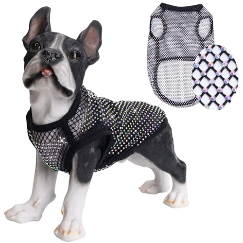 WOOFUU Netz-Körperketten für Haustiere, Diamanten, kurzärmelig, Fischnetz, Tops, Strass, durchsichtig, für kleine Hunde und Katzen, Größe S von WOOFUU