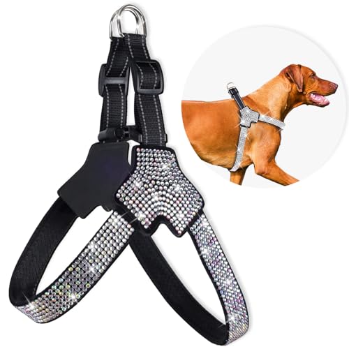 WOOFUU Y-Shape Hundegeschirr mit glitzernden Strasssteinen, Größe L, modisch funktionelle Ausrüstung für zukunftsweisende Hunde überall von WOOFUU