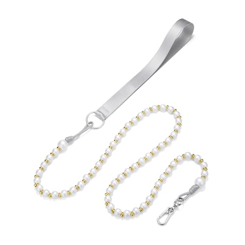 Woofuu Luxuriöse Perlen-Hundeleine – aus hochfester Fallschirmschnur und 14 mm Perlen – perfekt für Hochzeiten und den täglichen Spaziergang – 144 cm Perlenleine für kleine, mittelgroße und große von WOOFUU