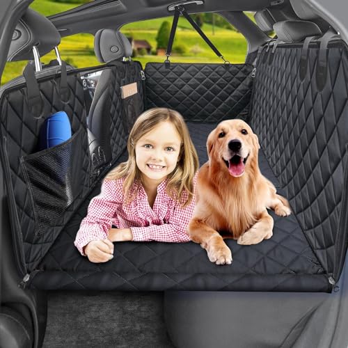 WOOLUCK® Hundedecke Auto Rückbank, Wasserdicht Hundesitzbezug mit Harter Unterseite, Rücksitzverbreiterung Hund, mit Mesh-Fenster und Aufbewahrungstasche, für Alle PKWs Auto SUV von WOOLUCK