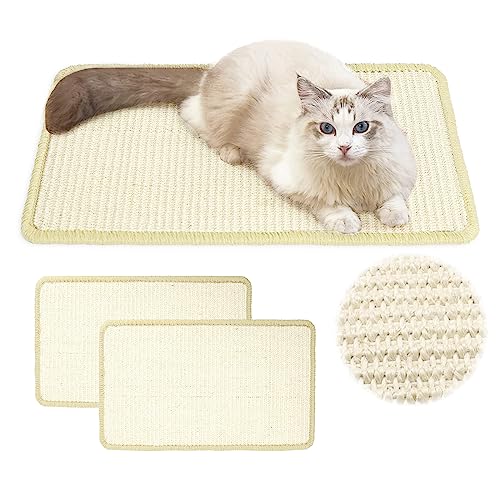 WOOLUCK 2 Pcs Katzen Kratzmatte, Kratzmatte für Katzen, Sisal Teppich Katzen Kratzbrett Wand, Kratzkissen Boden rutschfest, die Krallen Schleifen, Schützt Teppiche und Sofas(40CM X 60CM) von WOOLUCK