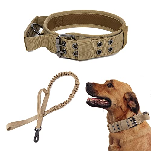 WOOLUCK K9 Halsband Taktisches Hundehalsband mit Griff, Reflektierendes Verstellbare Hundehalsband mit Robuste Metallschnalle, Militär Hundehalsband und Leine Set, für Mittlere Große Hunde,XL von WOOLUCK