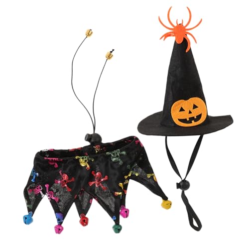 WOONEKY 1 Satz Halloween-katzenmütze Und Schal-Set Dekoratives Katzenkostüm Katzenhalsband Katzenkostüm-Requisite Katzen-Halloween-kostüm Katze-Cosplay-Requisite Haustiere Kostüm Polyester von WOONEKY