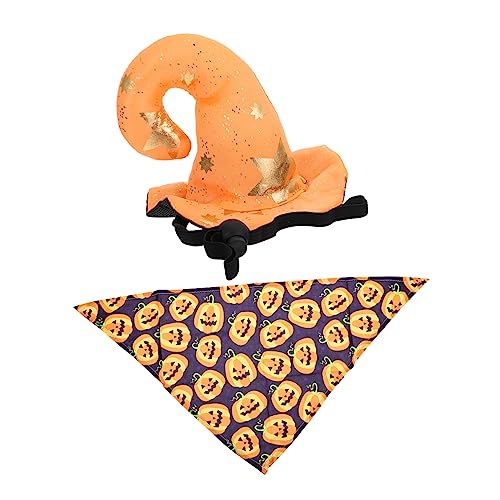 WOONEKY 1 Satz Haustier Hut Halloween-hundeschal Spucktücher Für Welpen Hund Kürbis Bandana Halloween-haustierbandanas Halloween-Party-Accessoire Dreieckiger Hundeschal Orange Stoff von WOONEKY