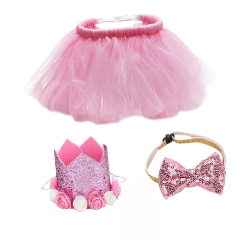 WOONEKY 1 Satz Pet Mesh-Kleid Hundegeburtstags-Outfit Hundegeburtstagsdekoration Hundegeburtstagsfeier Heimischer Hund Hunde-geburtstagsdekoration Hundekleid Hunde-Outfit Gittergewebe Rosa von WOONEKY