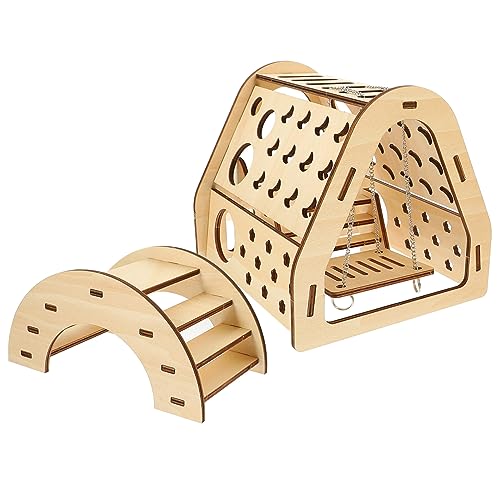 WOONEKY Einzigartiges Design Holz Hamster Spielzeug Montiert Rutsche Versteck Hütte Brücke für Tier Lebensraum von WOONEKY