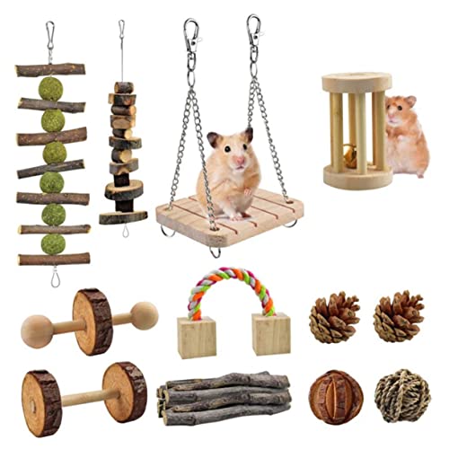 WOONEKY 12Pc Holz Kaninchen Spielzeug Set Leiter Spielzeug für Haustier Kaninchen Hamster Bereicherung von WOONEKY