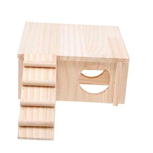 WOONEKY 1Stk Holzhaus hamsterhaus Hamster Spielzeug hamsterspielzeug Nagetier Spielzeug kleintierhaus Hamster-Spielset Plattformhaus für Hamster Hamsterversteck Hamster Unterschlupf Brown von WOONEKY