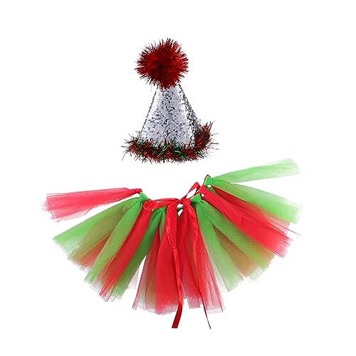 WOONEKY 2St Haustier Weihnachtsmütze Katze-Tutu-Kleid Hund Weihnachtsrock Dog Christmas Costume hundeweihnachtskostüme Weihnachtsmann-Kleid Hüte Hundekleid Welpe Weihnachtsmütze Polyester von WOONEKY