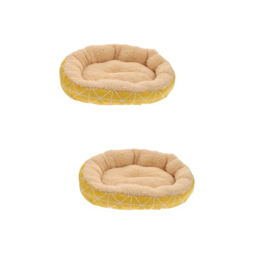 WOONEKY 2St Haustierbett aus Lammvlies Cartoon-Haustier-Kissen Beruhigendes Donut-Hundebett Welpenzwinger katzenbett pet Bed cat mat Hundeschlafbett Schlafunterlage für Welpen Tuch Yellow von WOONEKY