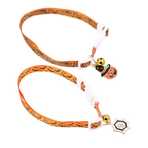 WOONEKY Halloween-Katzenhalsbänder Haustier-Katzenhalsbänder Haustier-Hundehalsband abtrünniges Katzenhalsband Glocke Kürbis- -Design zufällige Farbe von WOONEKY