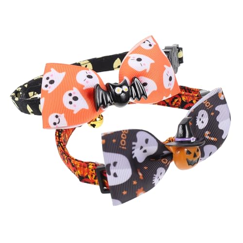 WOONEKY 2St Haustierhalsband Kitten katzenbedarf Pet Collar Halloween pet Accessories Welpenhalsband Kürbis Katze Halsschmuck für Haustiere -Hals- Polyester von WOONEKY