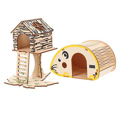 WOONEKY 2pcs Holz Hamster Käfig Tier Hütte Spielen Plattform Natürliche Holz Nest Für Haustiere von WOONEKY