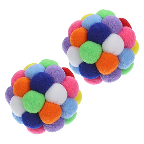 WOONEKY 2St Katzenball katzenspielzeug Sportspielzeug Plüschtier Spielzeuge Kätzchen Spielzeug Hüpfball für Katzen runden Plüschkugel Plüsch Hüpfender Ball Bommel Polyester von WOONEKY