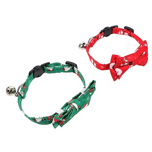 WOONEKY 2st Haustierhalsband Zu Weihnachten Katzenhalsband Abbrechen Jingle Bell Katzenhalsband Weihnachtsroter Grüner Kragen Weihnachtshundehalsband Kätzchenhalsbänder Polyester von WOONEKY