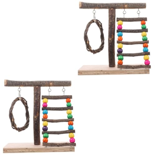 WOONEKY 2st Papageienständer Hängemattenzubehör Vogelspielständer Fitnessstudio Lovebird-Spielzeug Nymphensittich Spielzeug Vogel Spielen Kleiner Vogelkäfig Aras Spielzeug Hölzern Colorful von WOONEKY