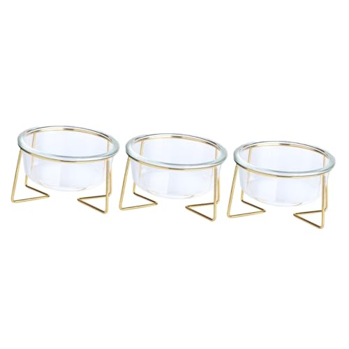 WOONEKY 3 STK Haustiernapf aus Glas Hundenapf Katzennapf Haustierfutterautomat mit hoher Basis klarer Hund pet Water Bowl Dog Food Bowl Katze Hund futternapf Glasnapf für Haustiere Eisen von WOONEKY