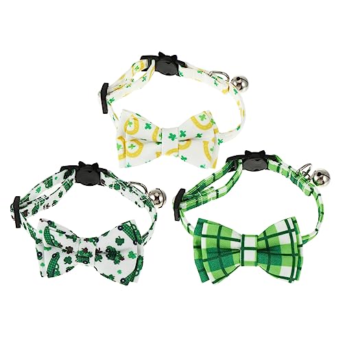 WOONEKY 3 Stück Adorable Cat Bow Knot Glockenhalsbänder St. Patrick's Day Verstellbare Haustierhalsbänder von WOONEKY