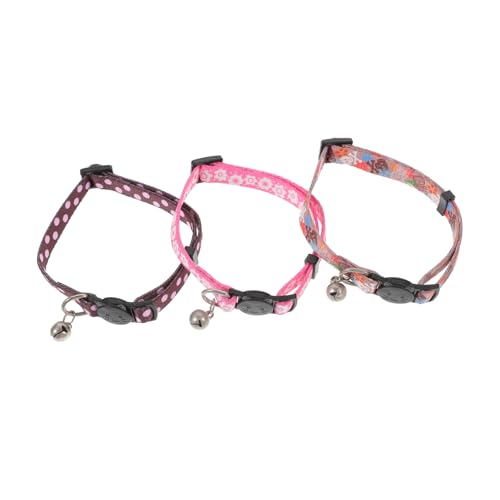 WOONEKY Katzenhalsband wasserdicht verstellbar Haustierhalsbänder mit Glöckchen für Kätzchen Welpen Katzen Sicherheitsschnalle 3er-Pack Blumen-Design von WOONEKY