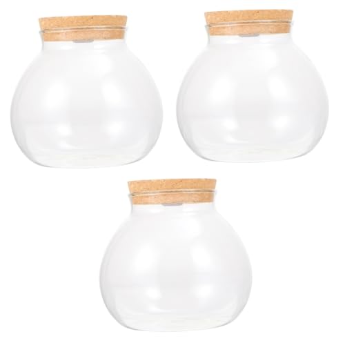 WOONEKY 3St Landschaftsflasche led ligts led-Light Fish Bowl klare Blasenschale Zubehör für Schildkrötenpanzer angelrolle behälter Glasflasche mit Holzdeckel zylindrische Glasflasche Weiß von WOONEKY