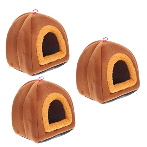 WOONEKY 3st Kleines Haustiernest Bequeme Nester Für Haustiere Kaninchen Nester Guinea-Bett Hamsterhaus Haustier Ruhehaus Hasenhaus Hamsterhütte Rattenwarmes Bett Igelbetten Brown Polyester von WOONEKY