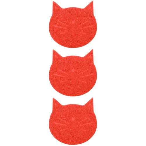 WOONEKY 3st Matte in Katzenform rutschfeste Katzenmatte Haustier Futternapfmatte Wurf Katzenfutter Hundefuttermatte Futternapf Für Katzen Katze Geschirr Matte Welpen Tischset PVC Rot von WOONEKY